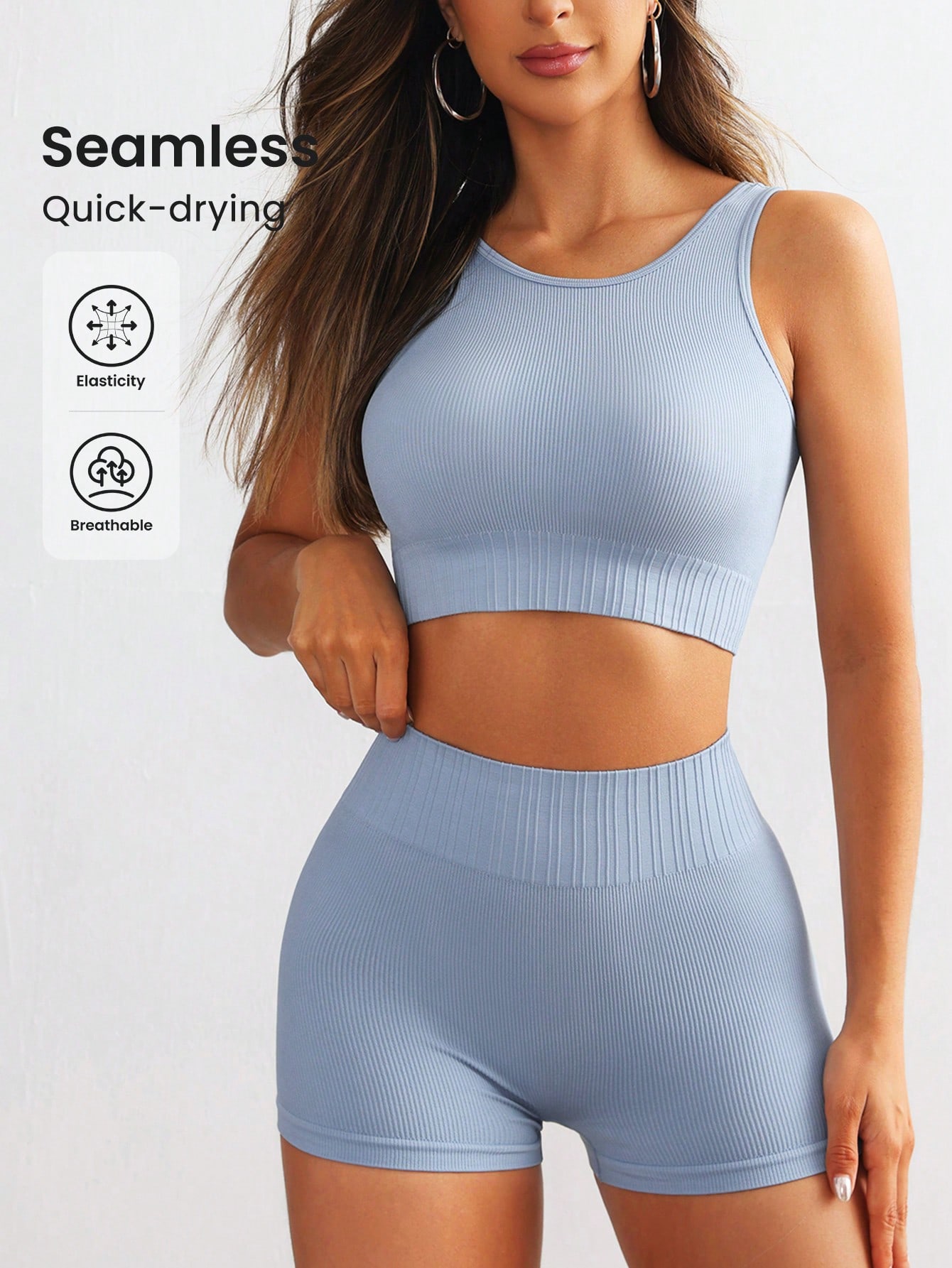 Herbal Yoga - Women Seamless Ribbed Yoga Set Sleeveless